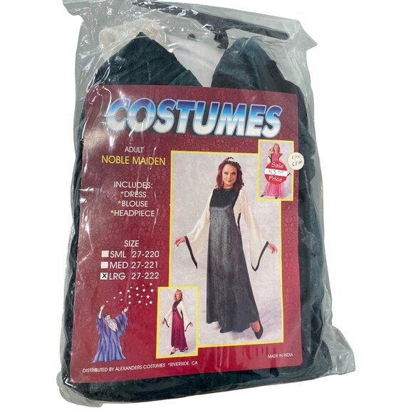 Noble Maiden Costume Size Large Renaissance Blue Green Velvet Dress NEW - Picture 2 of 7